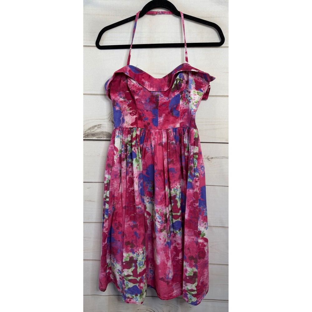 Esteban Cortazar Collective Pink Floral Halter Dress Sweetheart Neck Size 8